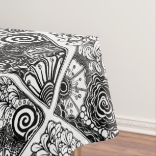 Nappe Dessin Motif Floral Noir Et Blanc