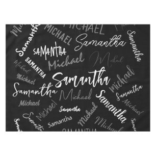 Nappe Deux noms couple motif monogramme noir gris blanc