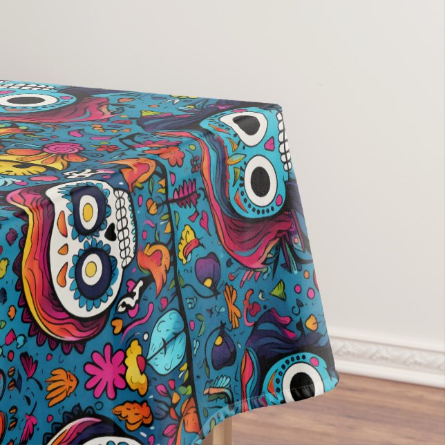 Nappe Dia de Muertos, motif de crânes de sucre bleu (In Situ)