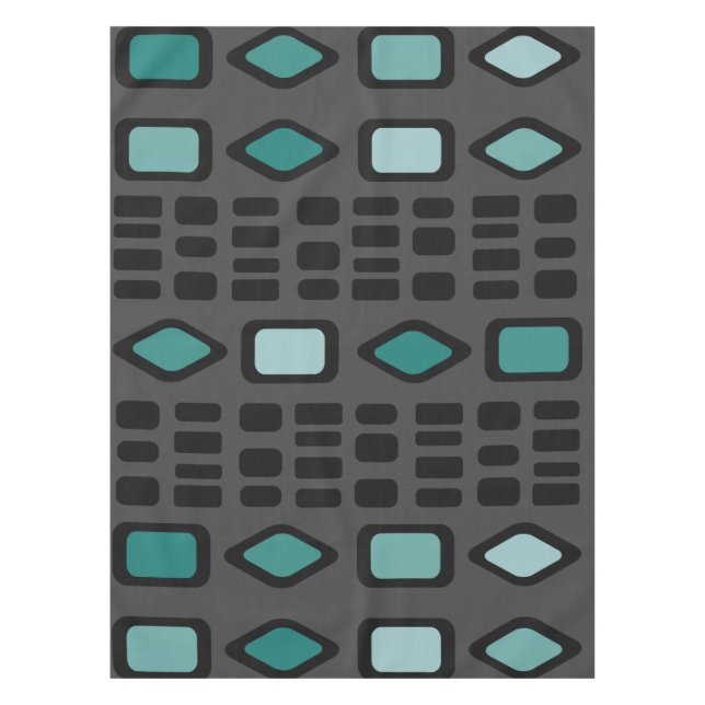 Nappe Diamants rétro Rectangles Turquoise noir (Devant)