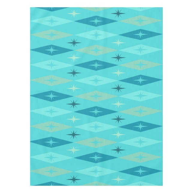 Nappe Diamonds Stars Turquoise de 1950 atomique (Devant)
