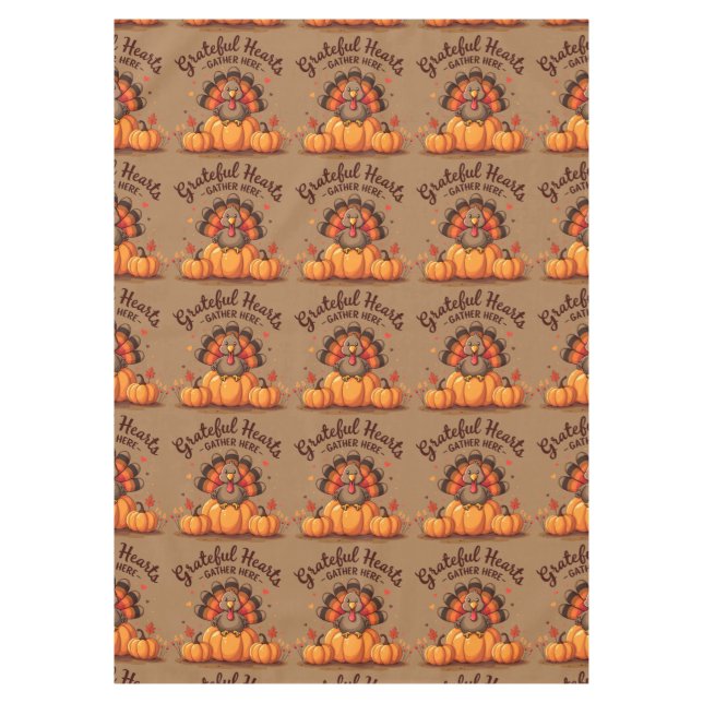 Nappe Dinde de Thanksgiving à cœurs reconnaissants (Devant)