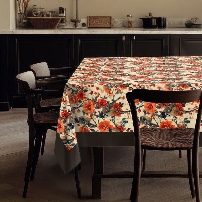 Nappe d'inspiration automnale avec fleurs du jardi (Fall-Inspired Tablecloth with Birds Garden Blooms)