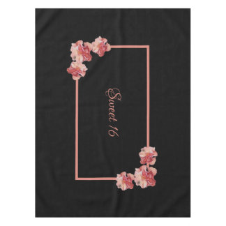 Nappe Doux 16 fleurs roses sur noir