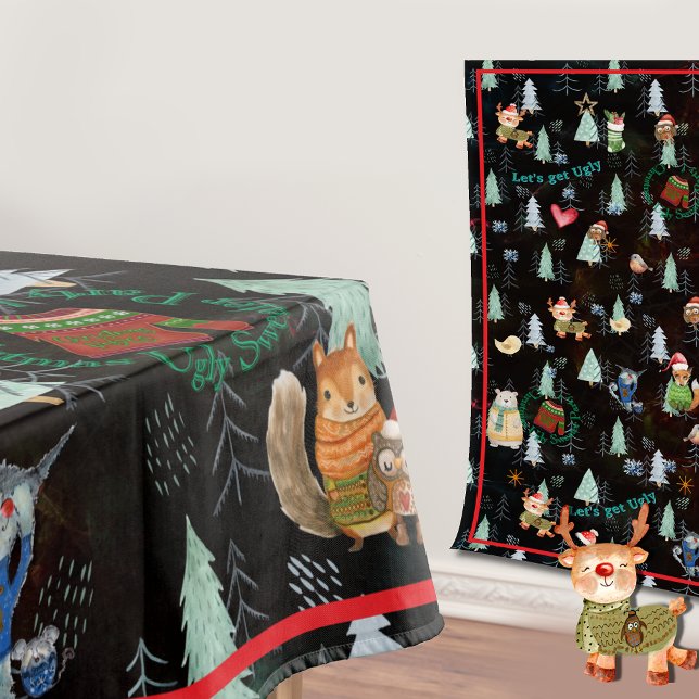 Nappe Doux moche fête de Noël mignon Animaux (Ugly Sweater Christmas Party Animals Tablecloth)