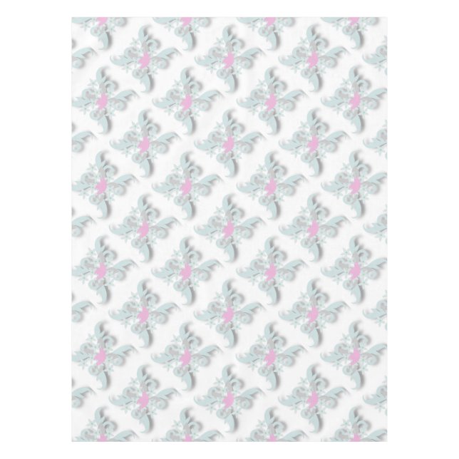 Nappe Dove rose avec Fleurs et Fronds en argent (Devant)