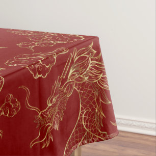 Nappe Dragon chinois or et rouge foncé