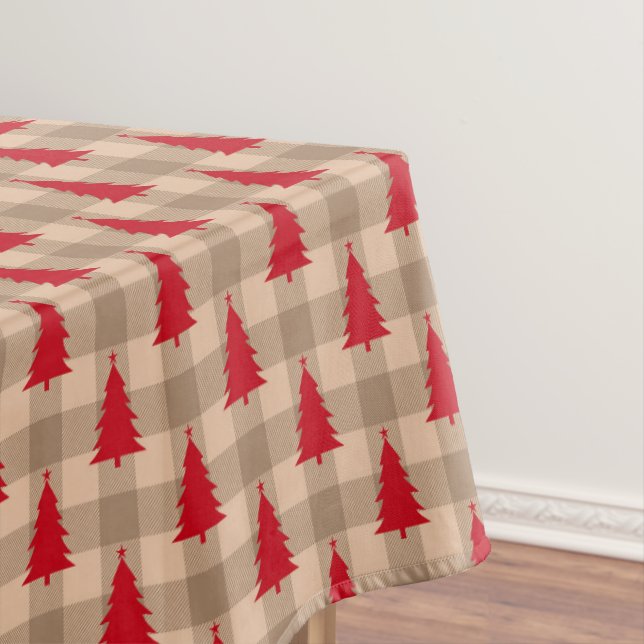 Nappe Écarlate Plaid Buffalo Tan Arbres de Noël Fêtes (In Situ)