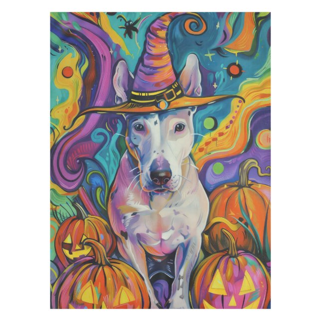 Nappe Éffrayant Bull Terrier Halloween sorcière et Citro (Devant)