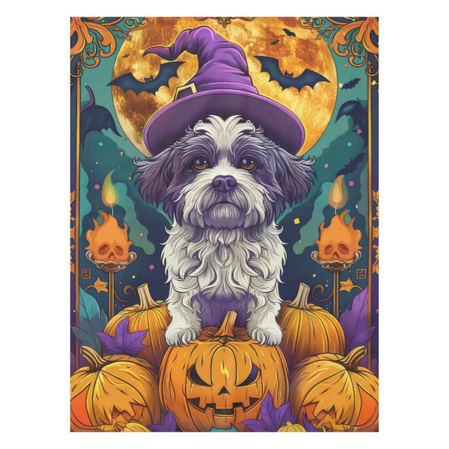 Nappe Éffrayant Chih Tzu Chien Halloween sorcière et Cit (Devant)