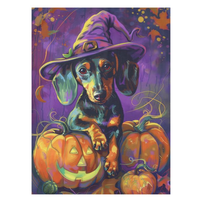 Nappe Éffrayant Dachshund Chien Halloween sorcière et Ci (Devant)