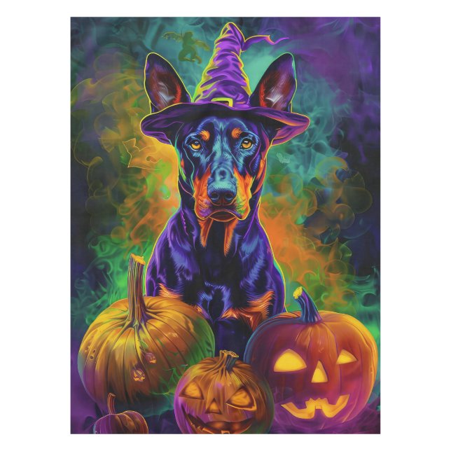 Nappe Éffrayant Doberman Chien Halloween sorcière et Cit (Devant)