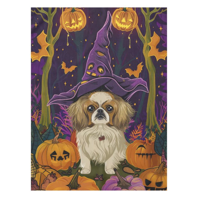 Nappe Éffrayant Pekingese Chien Halloween sorcière et Ci (Devant)