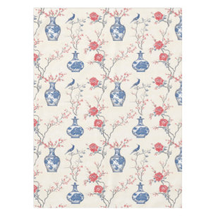 Nappe Elégance orientale : Porcelaine bleue et fleurs