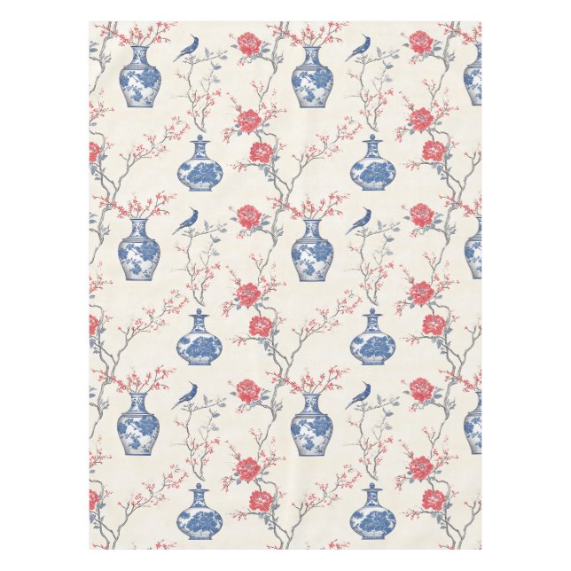 Nappe Elégance orientale : Porcelaine bleue et fleurs (Devant)