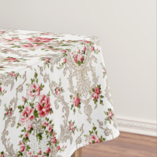 Nappe Élégant Arrière - plan Floral-Blanc de Rococo