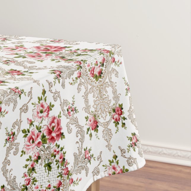 Nappe Élégant Arrière - plan Floral-Blanc Rococo (In Situ)