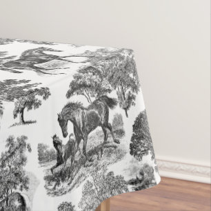 Nappe Elégant Black White Rustic Horses Toile