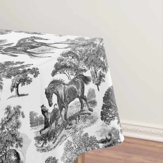 Nappe Elégant Black White Rustic Horses Toile (In Situ)