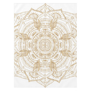 Nappe Elégant blanc & or Mandala conception main dessiné