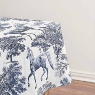Nappe Elégant Bleu Blanc Rustique Horses Toile