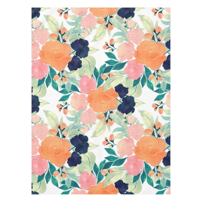 Nappe Elégant bleu rose orange Fleurs d'aquarelle Floral (Devant)