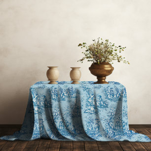 Nappe Elégant bleu vintage turquoise toile de jouy impri