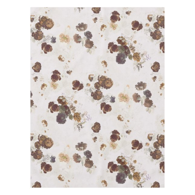Nappe Elégant chic Beige Brown Rose Floral Toile (Devant)