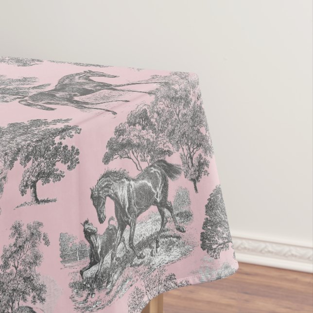 Nappe Elégant Chic Grey Rose Rustique Horses Toile (In Situ)