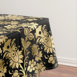 Nappe Elégant doré noir floral glam