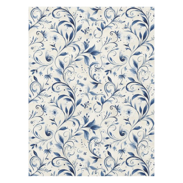 Nappe Élégant Feuilles Blue Paisley - Arrière - plan bla (Devant)