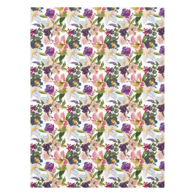 Nappe Élégant floral aquarelle rose violet blanc vert (Devant)