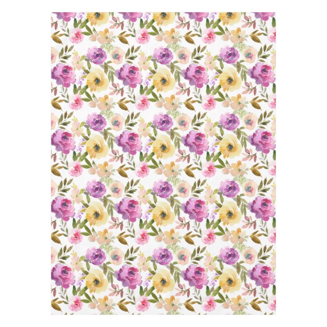 Nappe Élégant floral aquarelle rose violet jaune  (Devant)