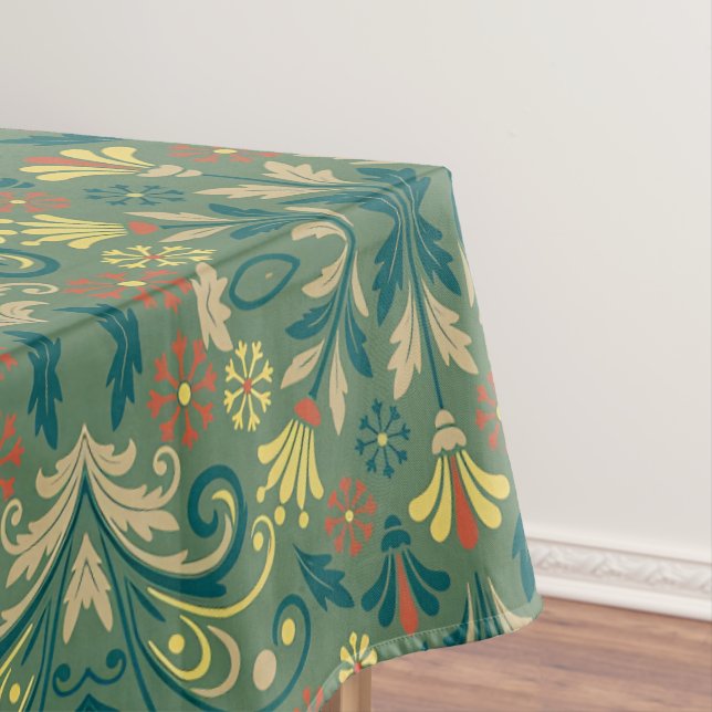 Nappe Elegant Floral Pattern in Yellow and Red on Green (In Situ)