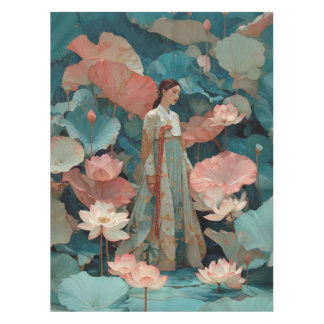 Nappe Elegant Hanbok Woman in Pink Lotus Garden