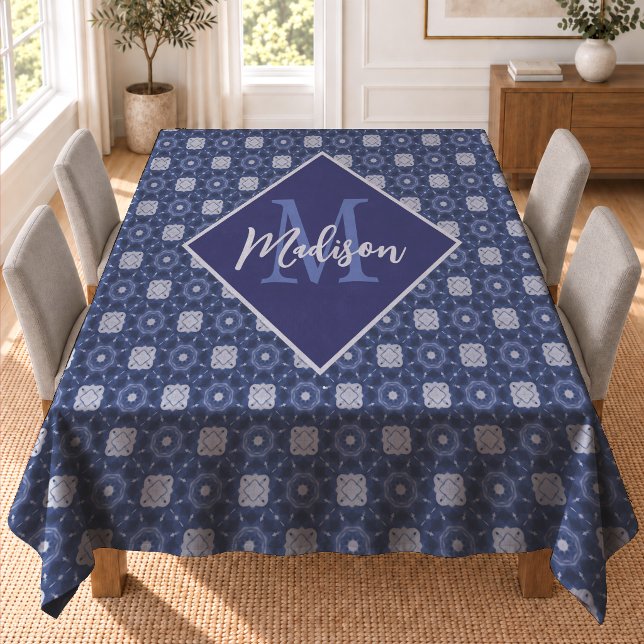 Nappe Élégant Monogramme Initiale Gris Bleu (Créateur téléchargé)