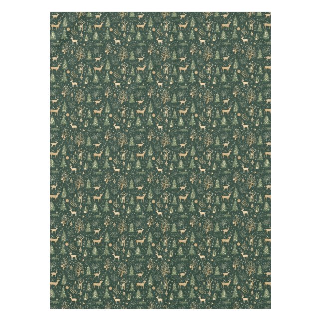 Nappe Élégant Motif de cerfs de bois vert et d'or (Devant)
