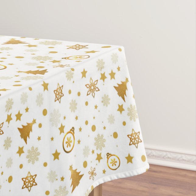 Nappe Élégant Motif de Noël doré sur blanc (In Situ)