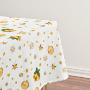 Nappe Élégant Motif de Noël Or sur Blanc