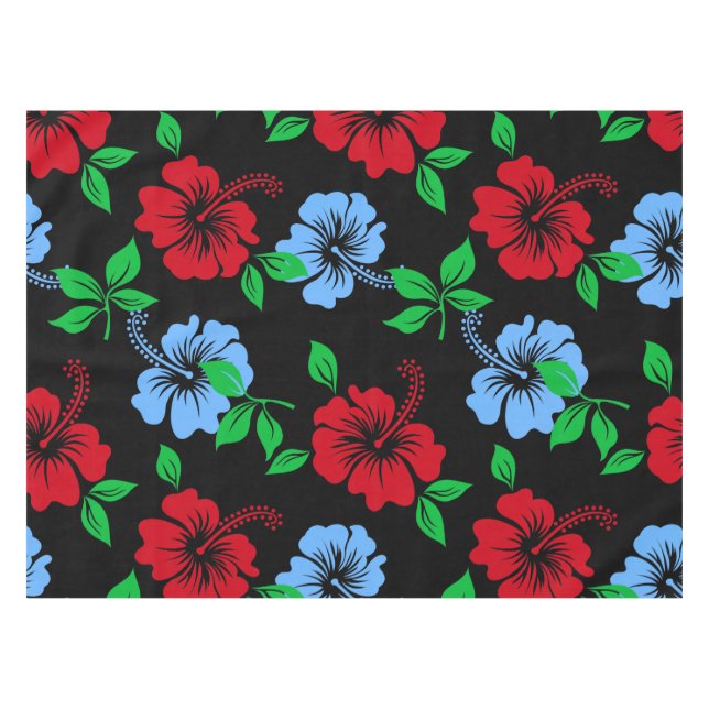 Nappe Élégant motif floral bleu et rouge tropical | (Devant (Horizontal))