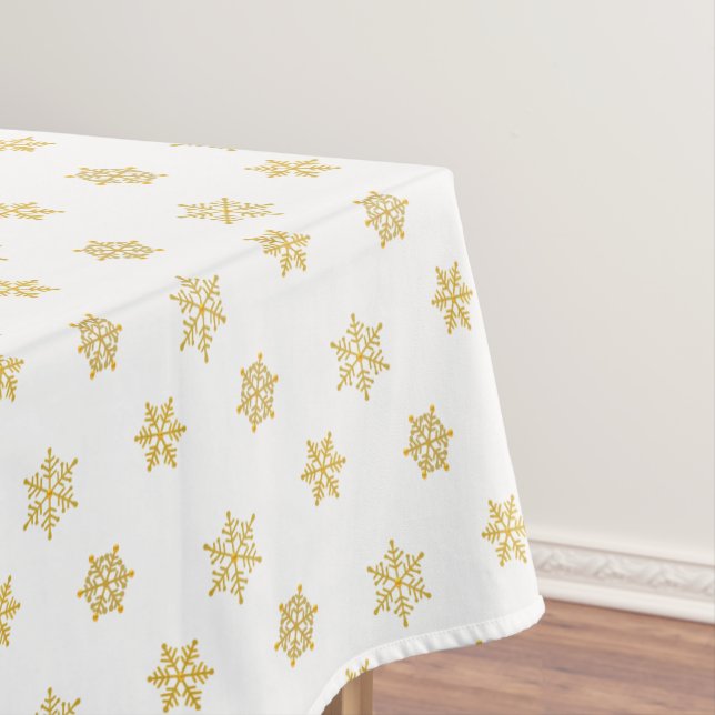 Nappe Élégant Motif Golden Snowflake sur blanc (In Situ)