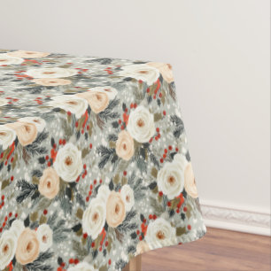 Nappe Elégant Noël Roses blanches et Berry rouge d'hiver