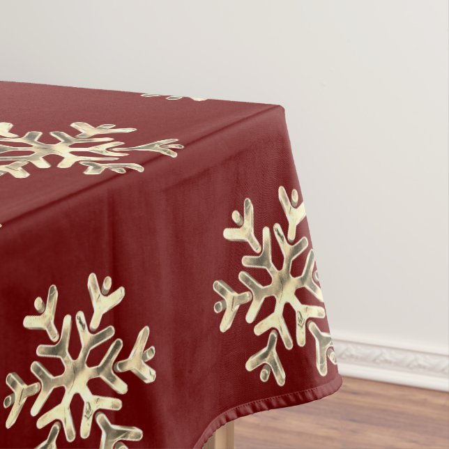 Nappe Élégant Noël Snowflakes Motif Rouge et Or (In Situ)