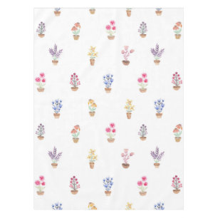 Nappe Elégant Pays Fleurs Potées Motif Aquarelle