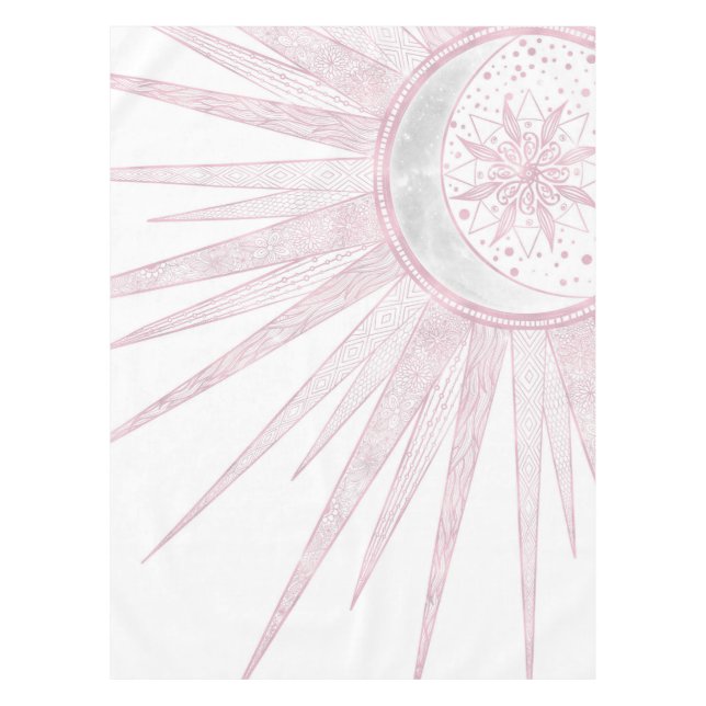 Nappe Elegant Pink Sun Moon Doodle Mandala White Design (Devant)