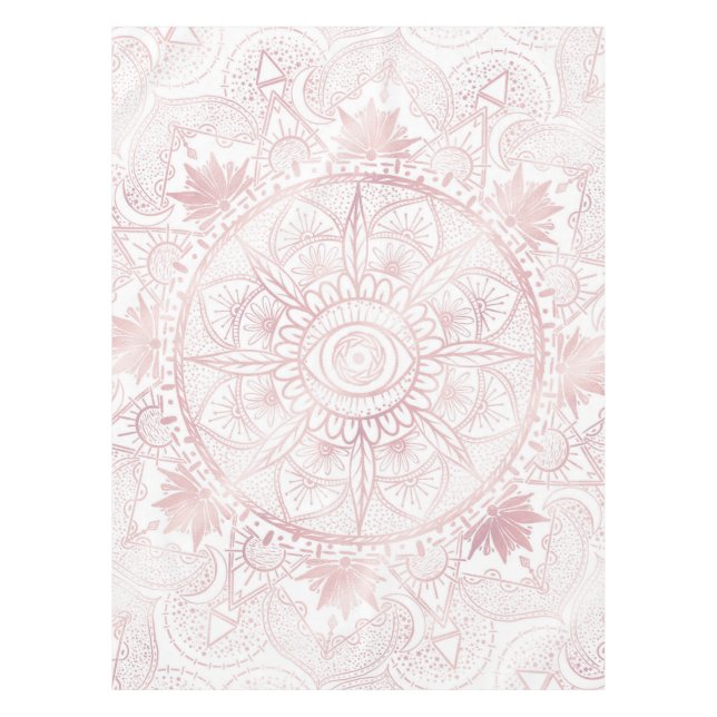 Nappe Elégant Rose Blanc Or Oeil Soleil Lune Mandala (Devant)