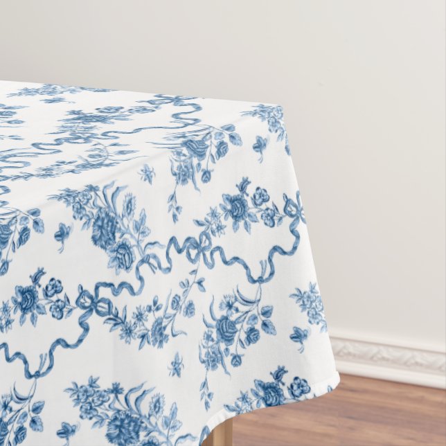 Nappe Élégant Roses et rubans bleus gravés Vintages (In Situ)