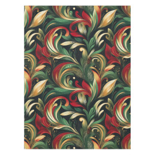 Nappe Élégant Rouge, Vert & Or Abstrait Feuilles de marg