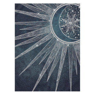 Nappe Elégant Silver Sun Moon Doodle Mandala Blue Design