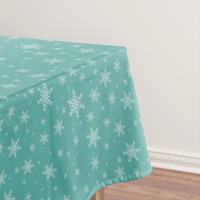 Nappe Élégant Snowflakes sur Turquoise (In Situ)